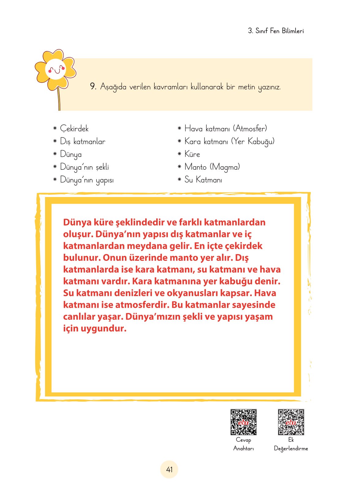 3. Sınıf Fen Bilimleri Ders Kitabı Cem Yayınları Sayfa 41 Cevapları