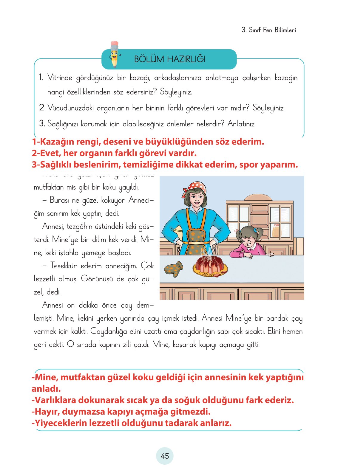 3. Sınıf Fen Bilimleri Ders Kitabı Cem Yayınları Sayfa 45 Cevapları