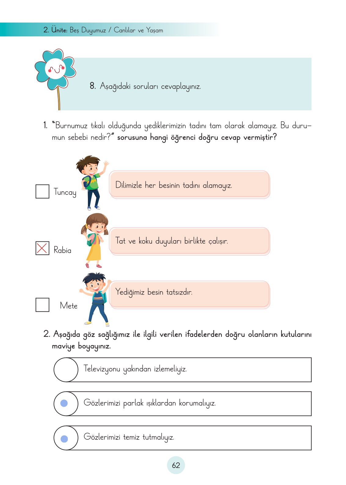 3. Sınıf Fen Bilimleri Ders Kitabı Cem Yayınları Sayfa 62 Cevapları