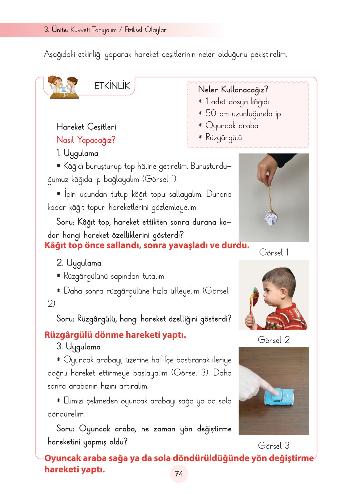 3. Sınıf Fen Bilimleri Ders Kitabı Cem Yayınları Sayfa 74 Cevapları