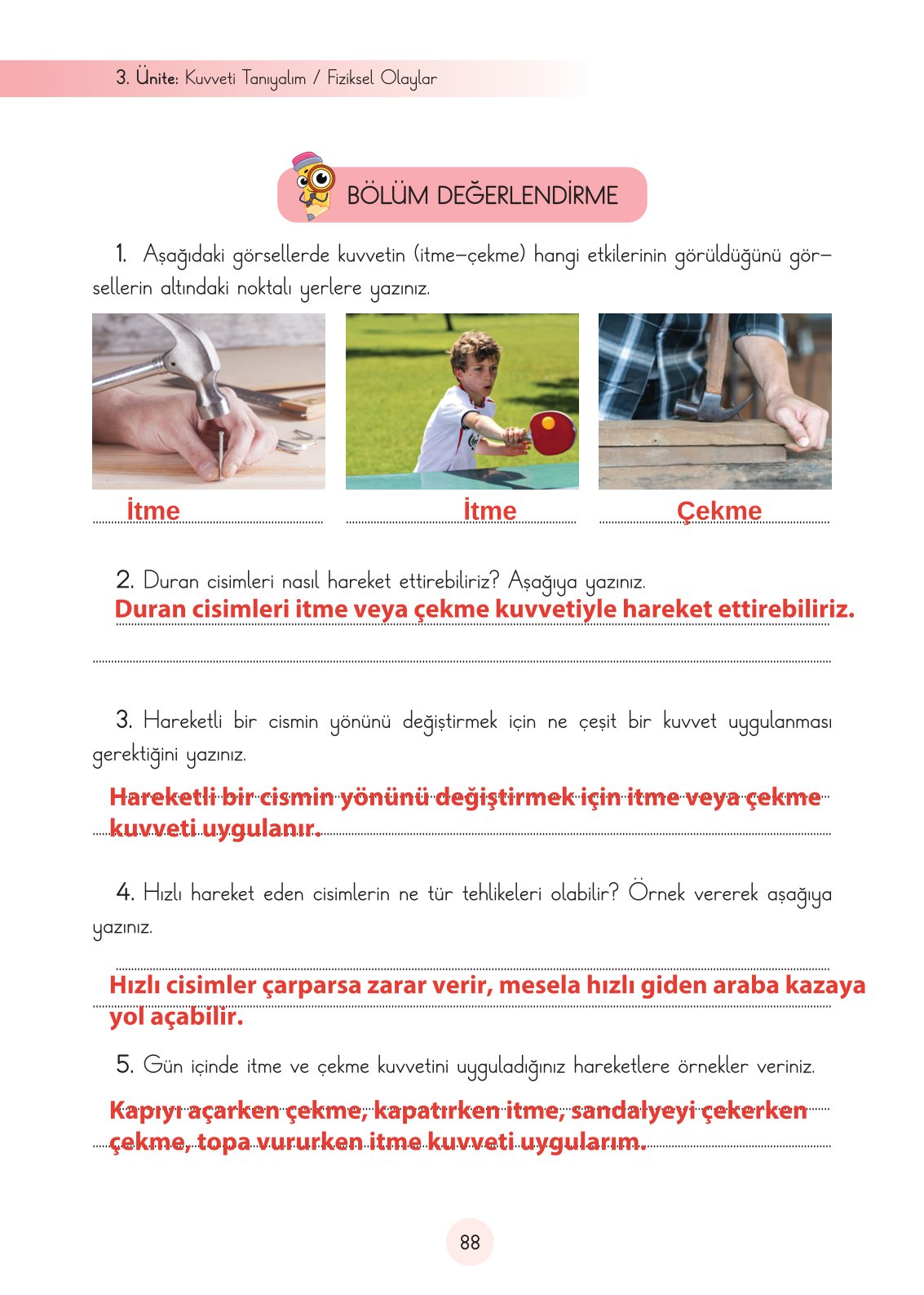 3. Sınıf Fen Bilimleri Ders Kitabı Cem Yayınları Sayfa 88 Cevapları