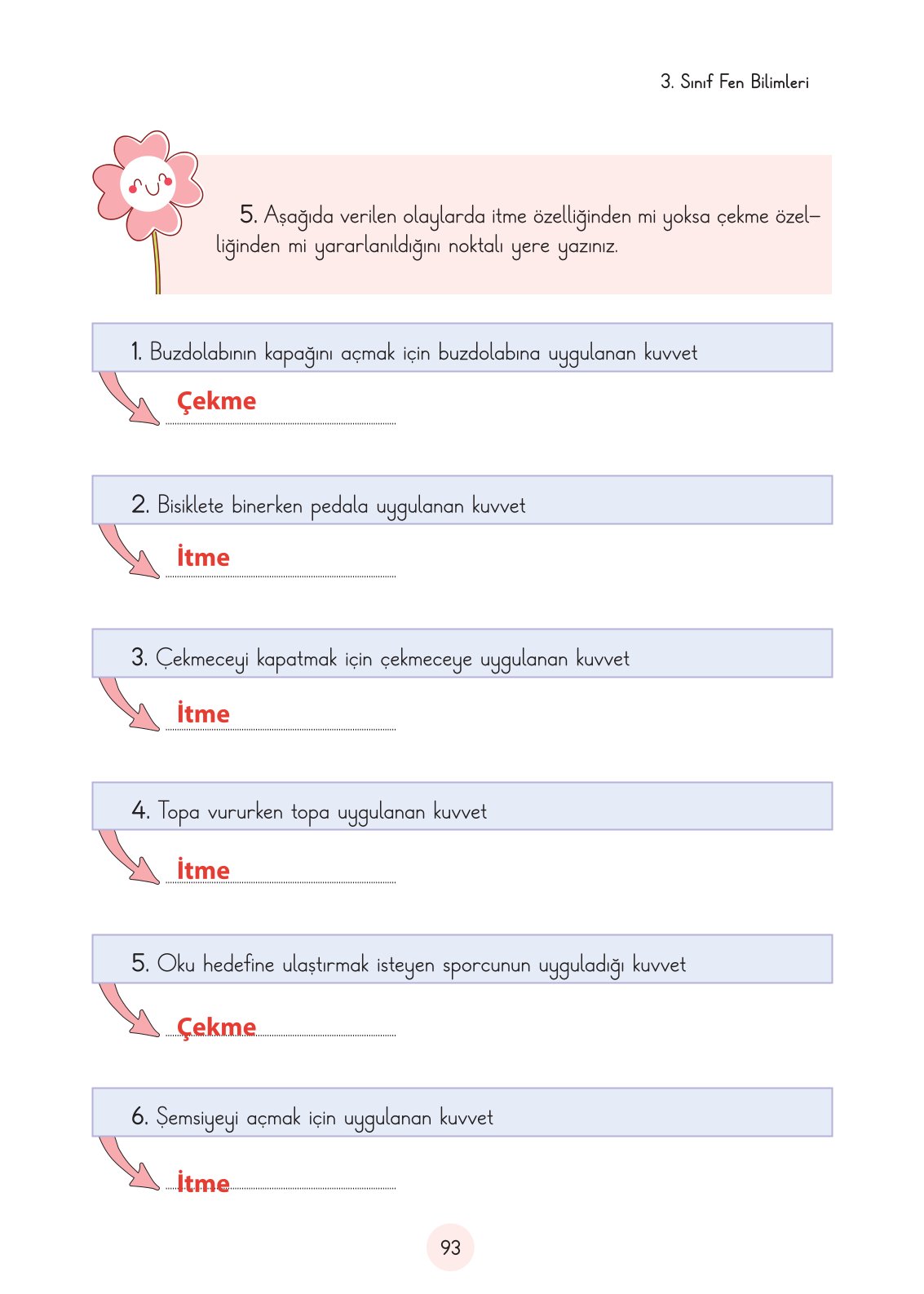 3. Sınıf Fen Bilimleri Ders Kitabı Cem Yayınları Sayfa 93 Cevapları