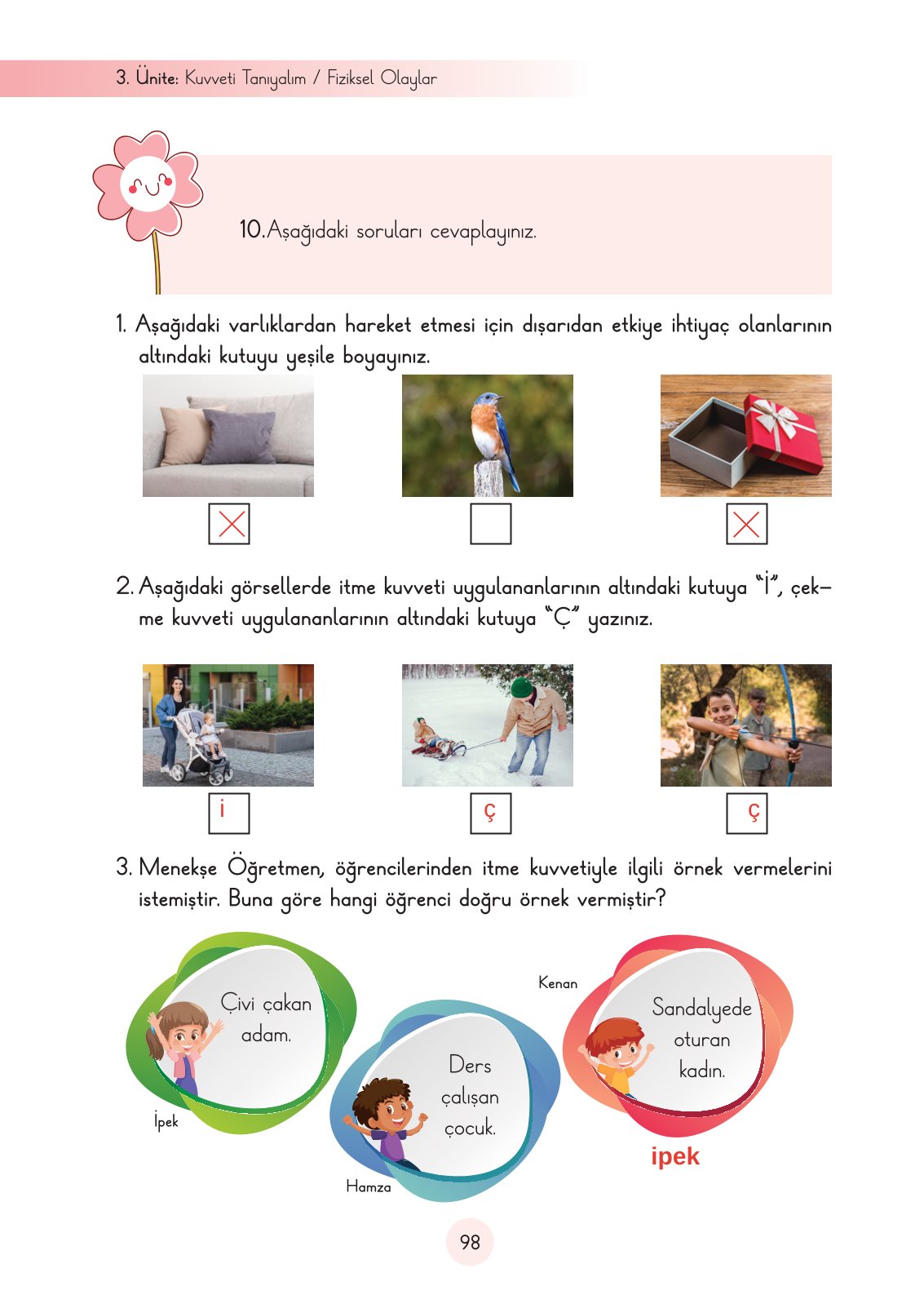 3. Sınıf Fen Bilimleri Ders Kitabı Cem Yayınları Sayfa 98 Cevapları