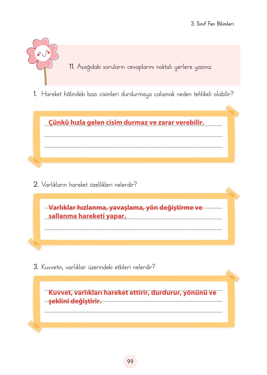 3. Sınıf Fen Bilimleri Ders Kitabı Cem Yayınları Sayfa 99 Cevapları
