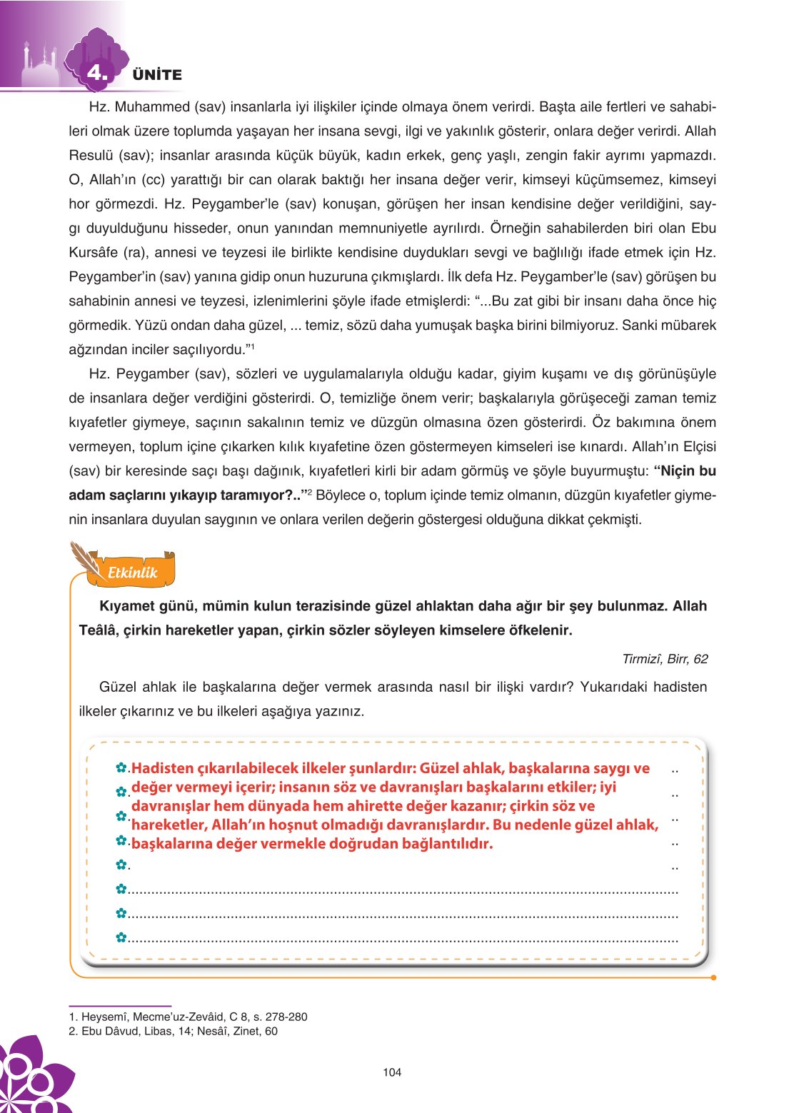 8. Sınıf Din Kültürü Ve Ahlak Bilgisi Ders Kitabı Sdr İpekyolu Yayınları Sayfa 104 Cevapları