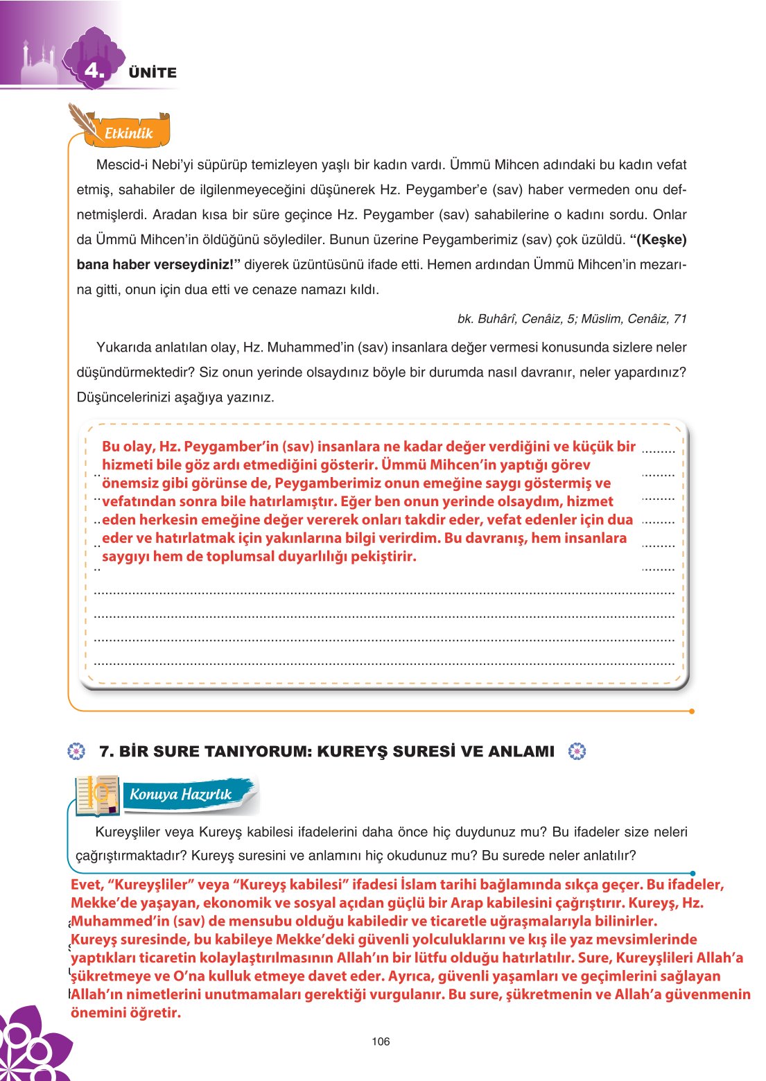 8. Sınıf Din Kültürü Ve Ahlak Bilgisi Ders Kitabı Sdr İpekyolu Yayınları Sayfa 106 Cevapları