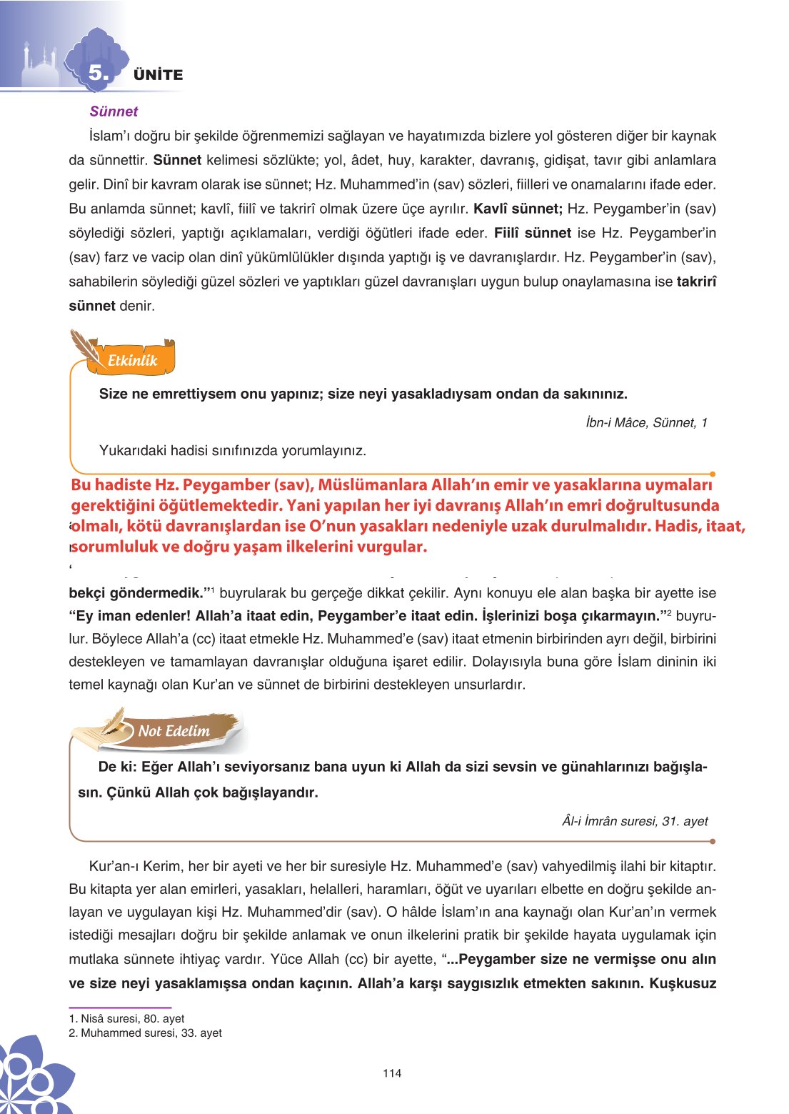 8. Sınıf Din Kültürü Ve Ahlak Bilgisi Ders Kitabı Sdr İpekyolu Yayınları Sayfa 114 Cevapları