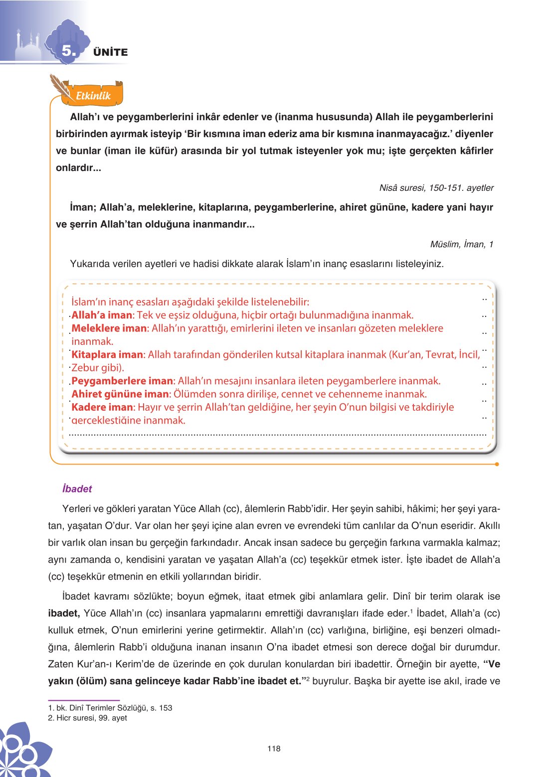 8. Sınıf Din Kültürü Ve Ahlak Bilgisi Ders Kitabı Sdr İpekyolu Yayınları Sayfa 118 Cevapları