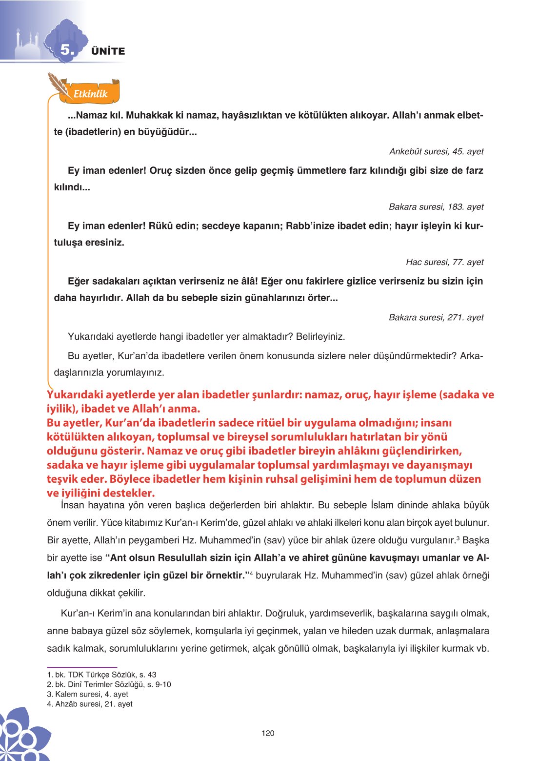 8. Sınıf Din Kültürü Ve Ahlak Bilgisi Ders Kitabı Sdr İpekyolu Yayınları Sayfa 120 Cevapları