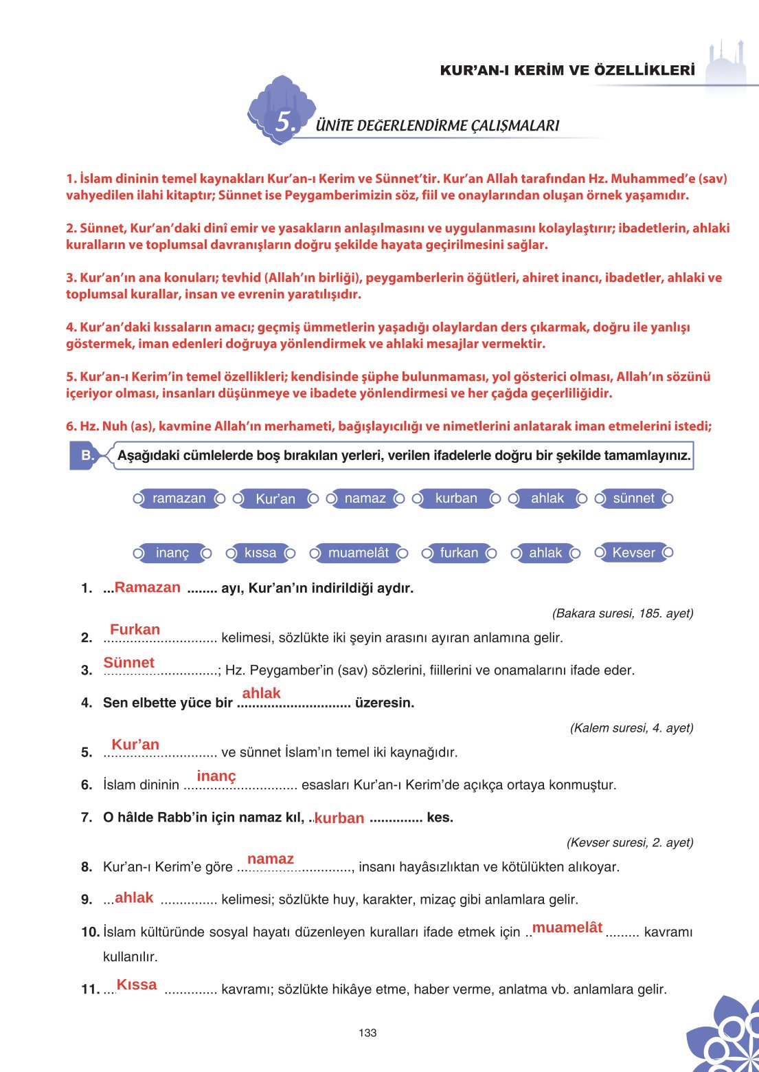 8. Sınıf Din Kültürü Ve Ahlak Bilgisi Ders Kitabı Sdr İpekyolu Yayınları Sayfa 133 Cevapları