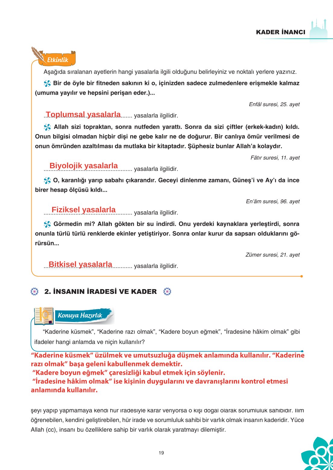 8. Sınıf Din Kültürü Ve Ahlak Bilgisi Ders Kitabı Sdr İpekyolu Yayınları Sayfa 19 Cevapları