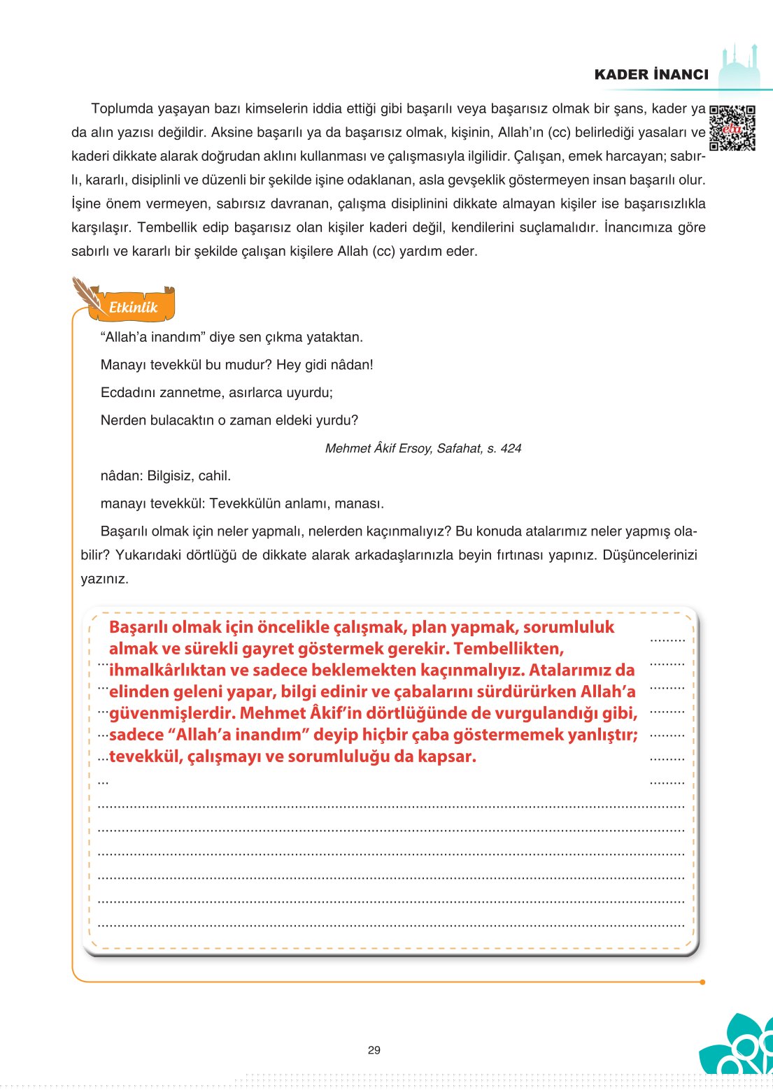 8. Sınıf Din Kültürü Ve Ahlak Bilgisi Ders Kitabı Sdr İpekyolu Yayınları Sayfa 29 Cevapları
