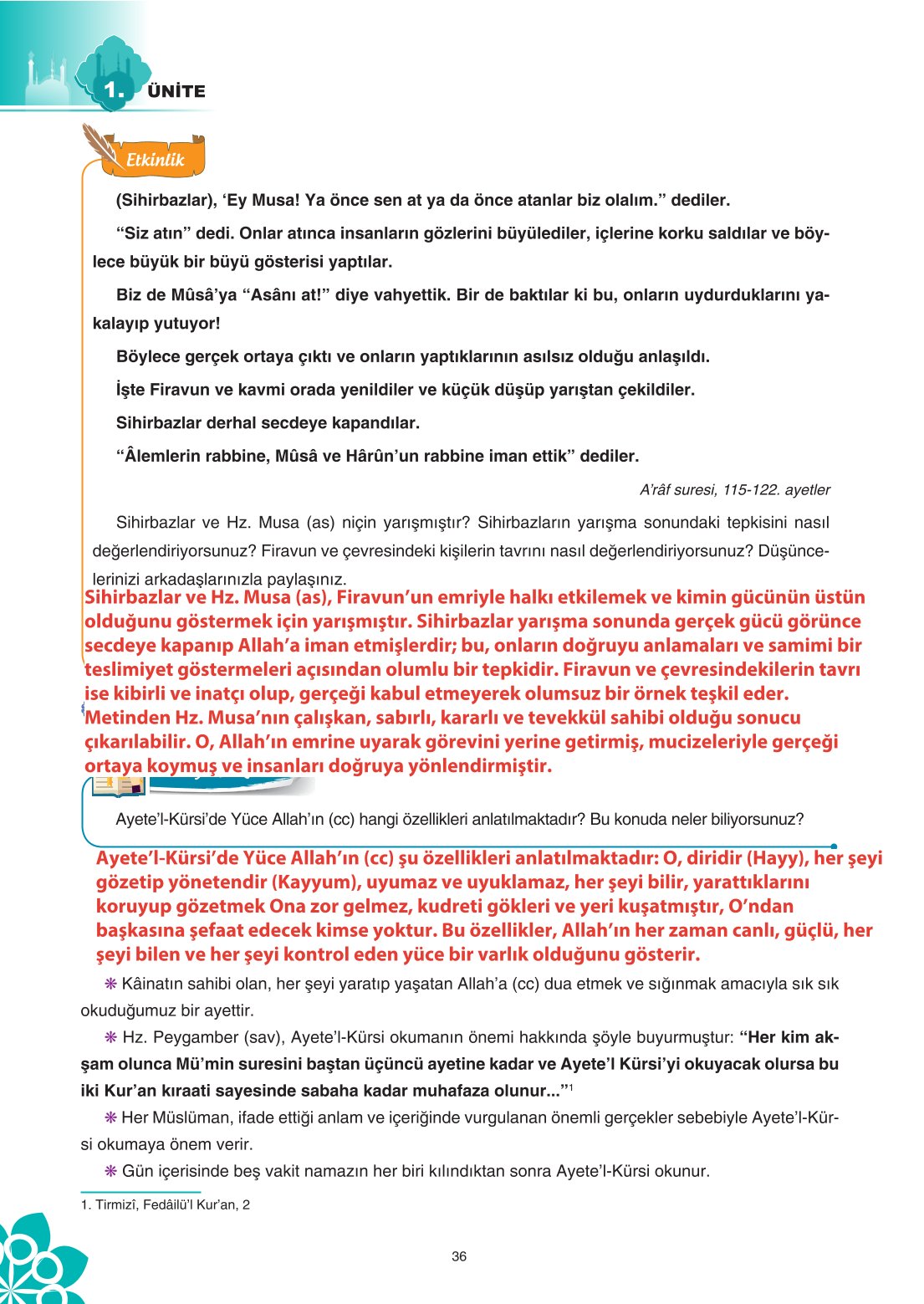 8. Sınıf Din Kültürü Ve Ahlak Bilgisi Ders Kitabı Sdr İpekyolu Yayınları Sayfa 36 Cevapları