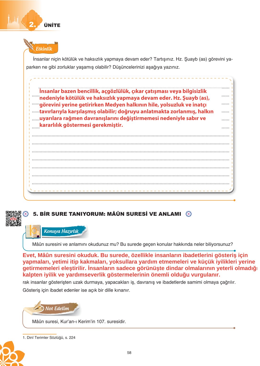 8. Sınıf Din Kültürü Ve Ahlak Bilgisi Ders Kitabı Sdr İpekyolu Yayınları Sayfa 58 Cevapları