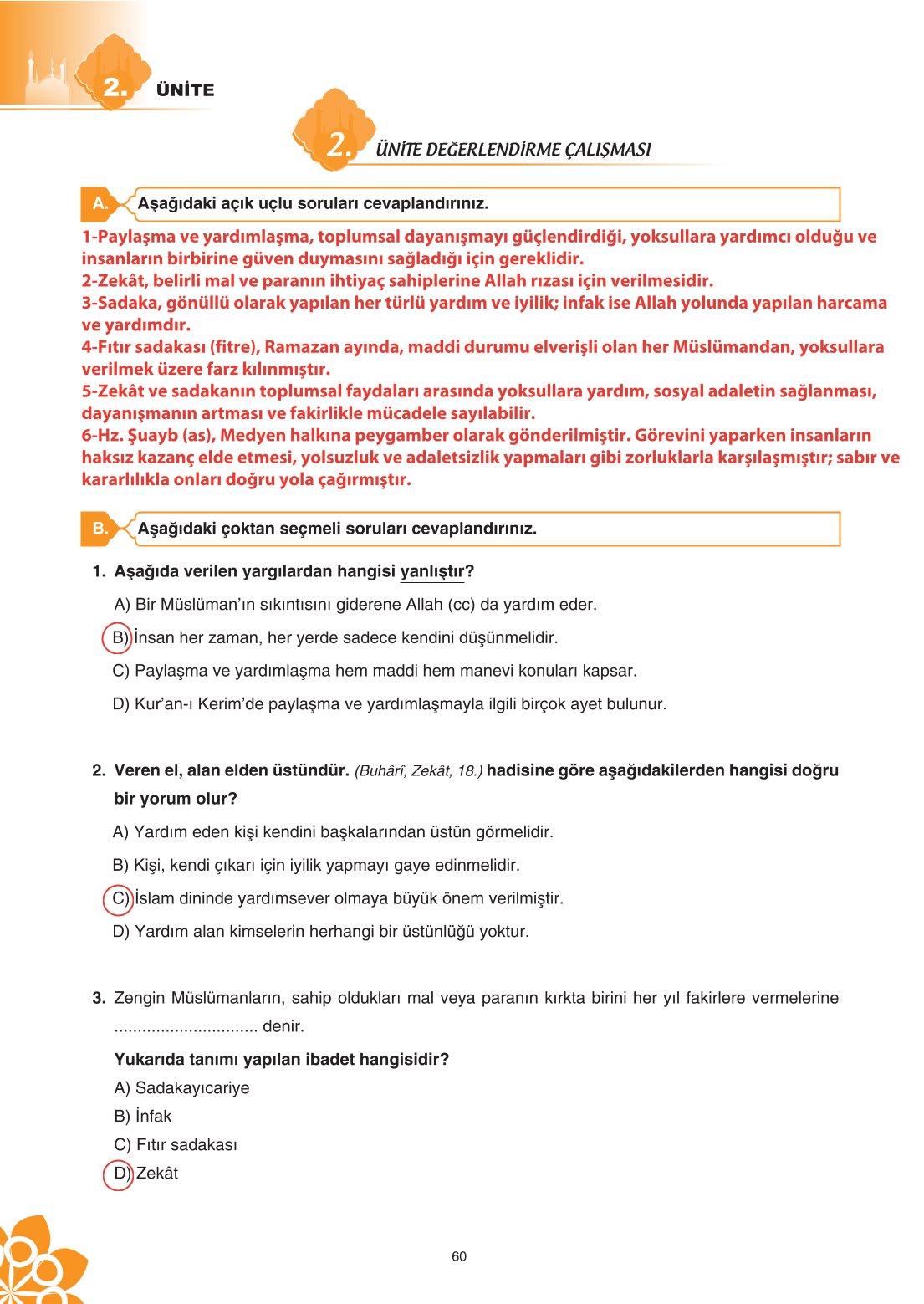 8. Sınıf Din Kültürü Ve Ahlak Bilgisi Ders Kitabı Sdr İpekyolu Yayınları Sayfa 60 Cevapları