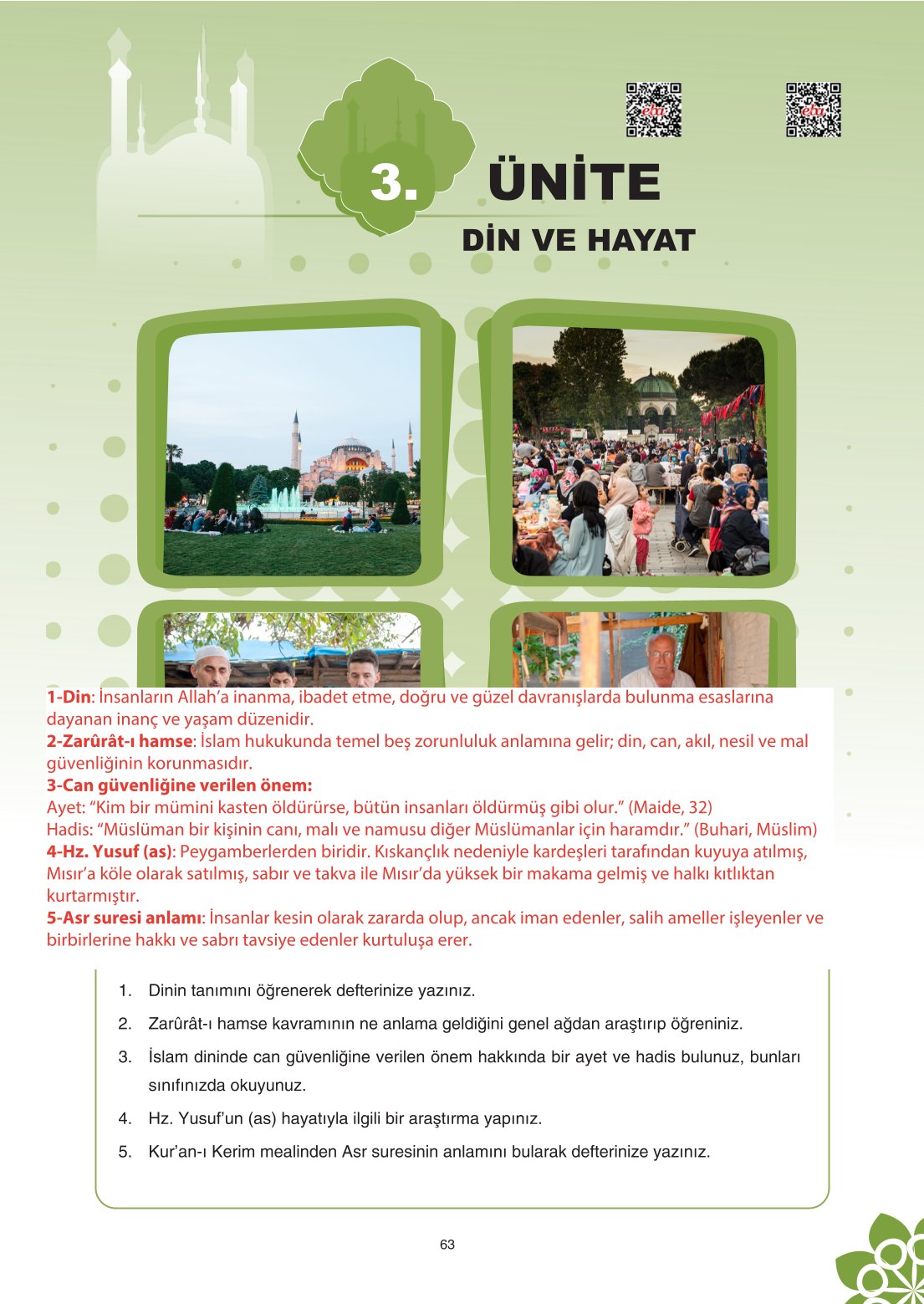 8. Sınıf Din Kültürü Ve Ahlak Bilgisi Ders Kitabı Sdr İpekyolu Yayınları Sayfa 63 Cevapları