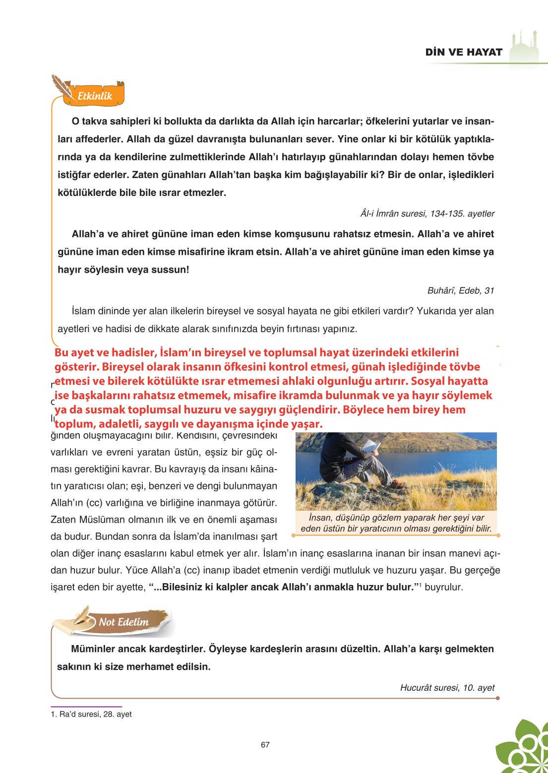 8. Sınıf Din Kültürü Ve Ahlak Bilgisi Ders Kitabı Sdr İpekyolu Yayınları Sayfa 67 Cevapları