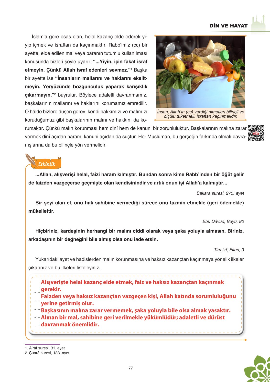 8. Sınıf Din Kültürü Ve Ahlak Bilgisi Ders Kitabı Sdr İpekyolu Yayınları Sayfa 77 Cevapları