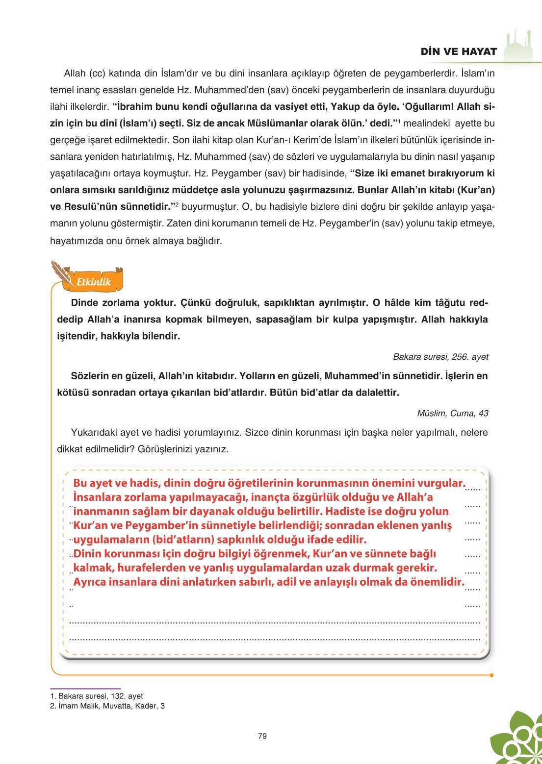 8. Sınıf Din Kültürü Ve Ahlak Bilgisi Ders Kitabı Sdr İpekyolu Yayınları Sayfa 79 Cevapları