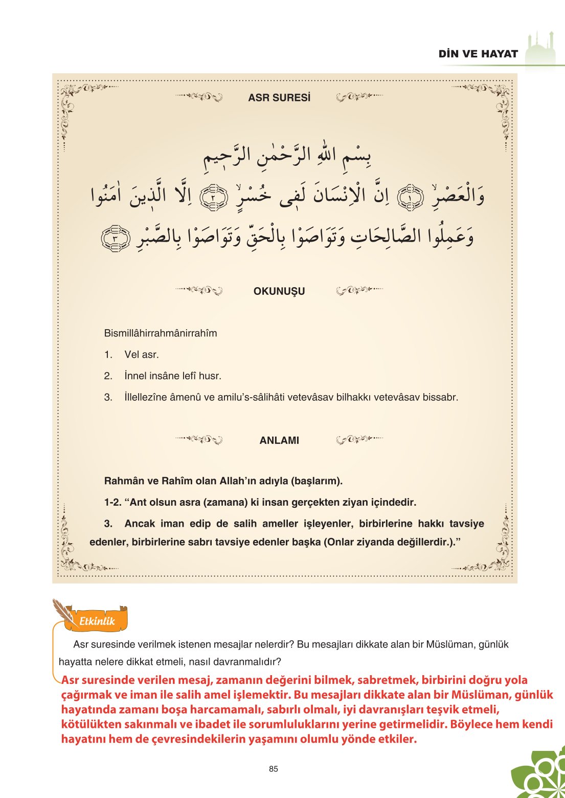 8. Sınıf Din Kültürü Ve Ahlak Bilgisi Ders Kitabı Sdr İpekyolu Yayınları Sayfa 85 Cevapları