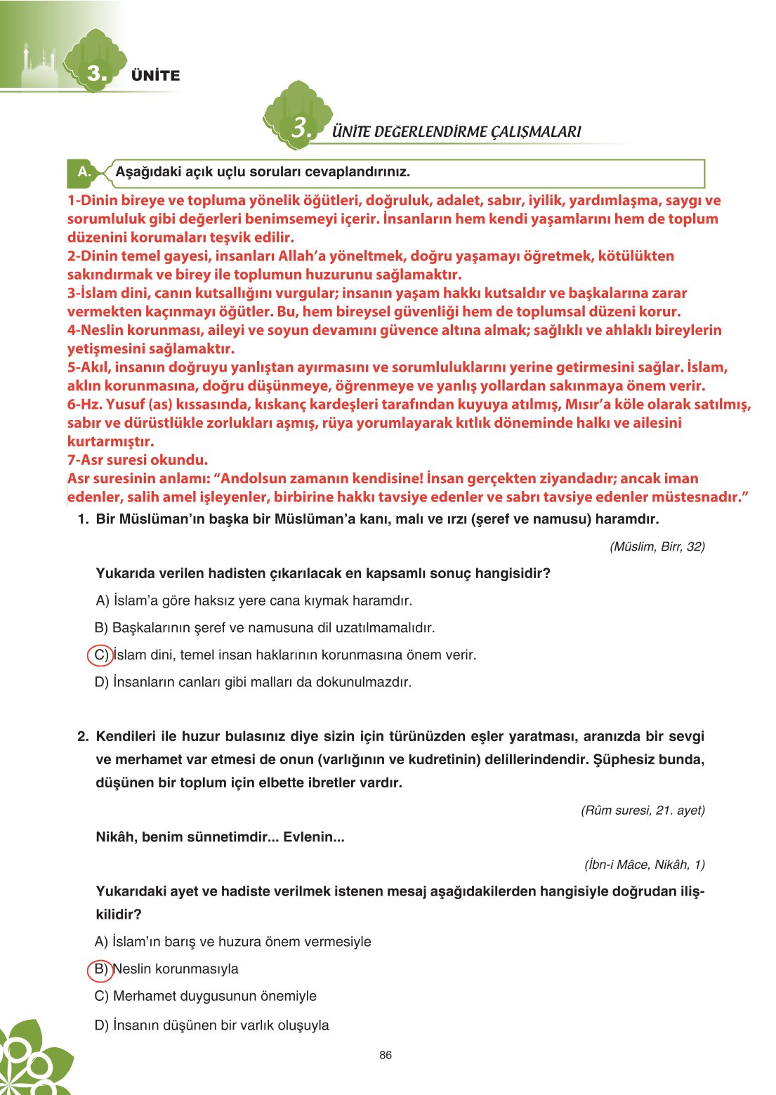 8. Sınıf Din Kültürü Ve Ahlak Bilgisi Ders Kitabı Sdr İpekyolu Yayınları Sayfa 86 Cevapları