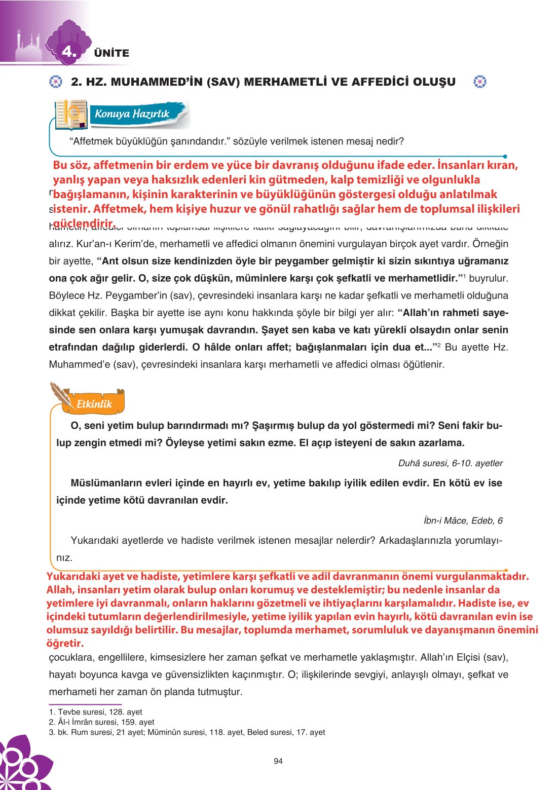 8. Sınıf Din Kültürü Ve Ahlak Bilgisi Ders Kitabı Sdr İpekyolu Yayınları Sayfa 94 Cevapları