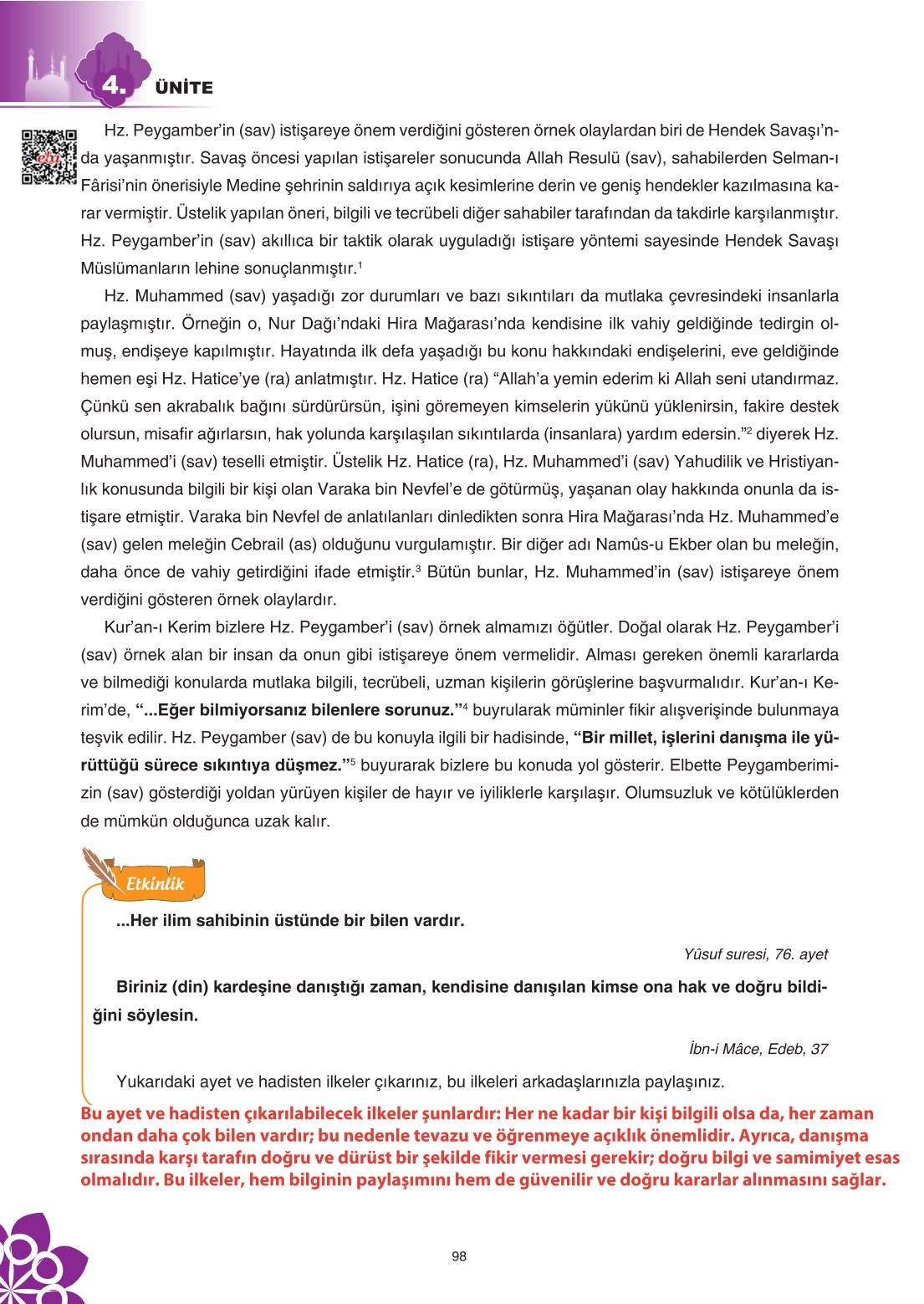 8. Sınıf Din Kültürü Ve Ahlak Bilgisi Ders Kitabı Sdr İpekyolu Yayınları Sayfa 98 Cevapları