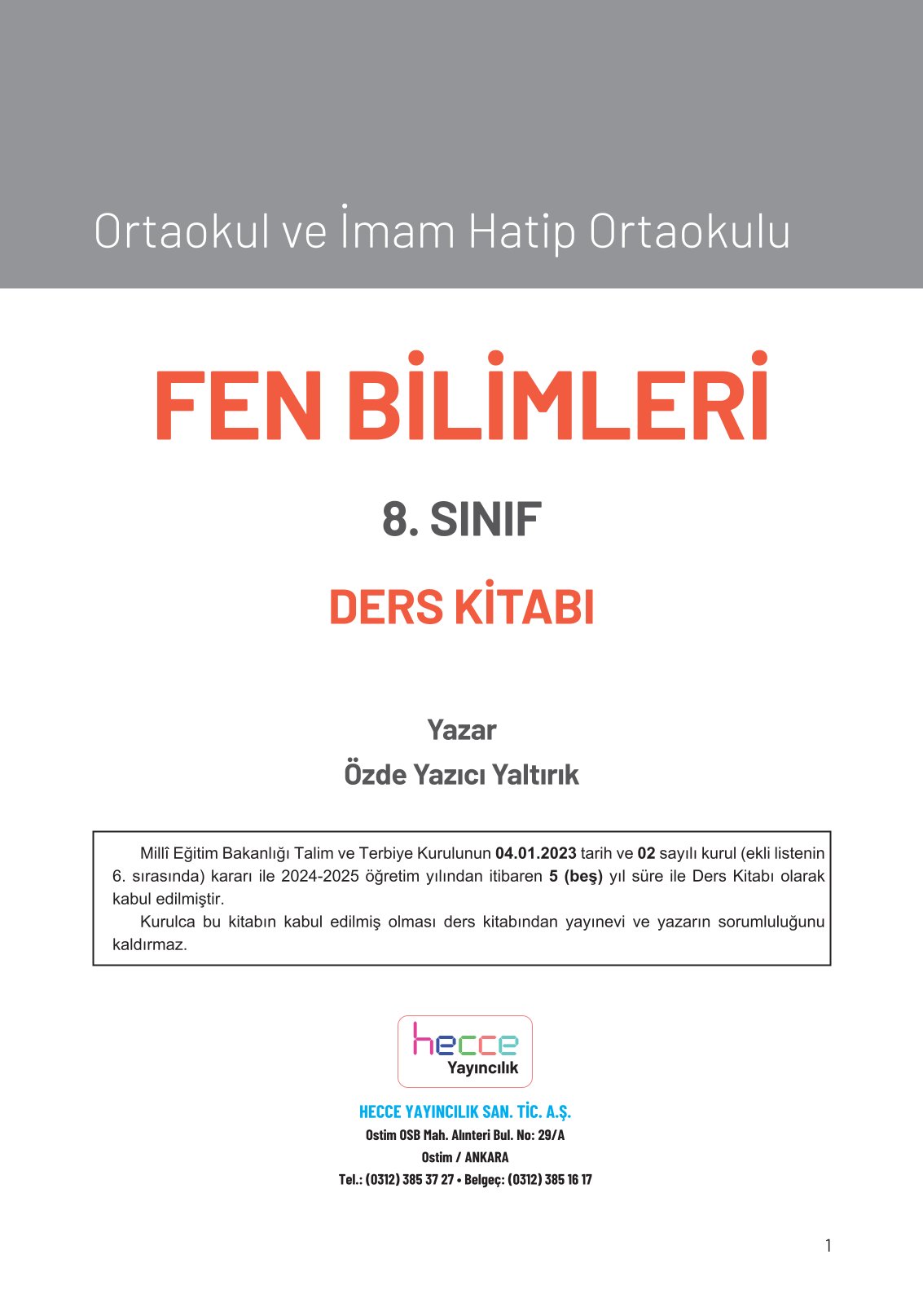 8. Sınıf Fen Bilimleri Ders Kitabı Hecce Yayınları Sayfa 1 Cevapları