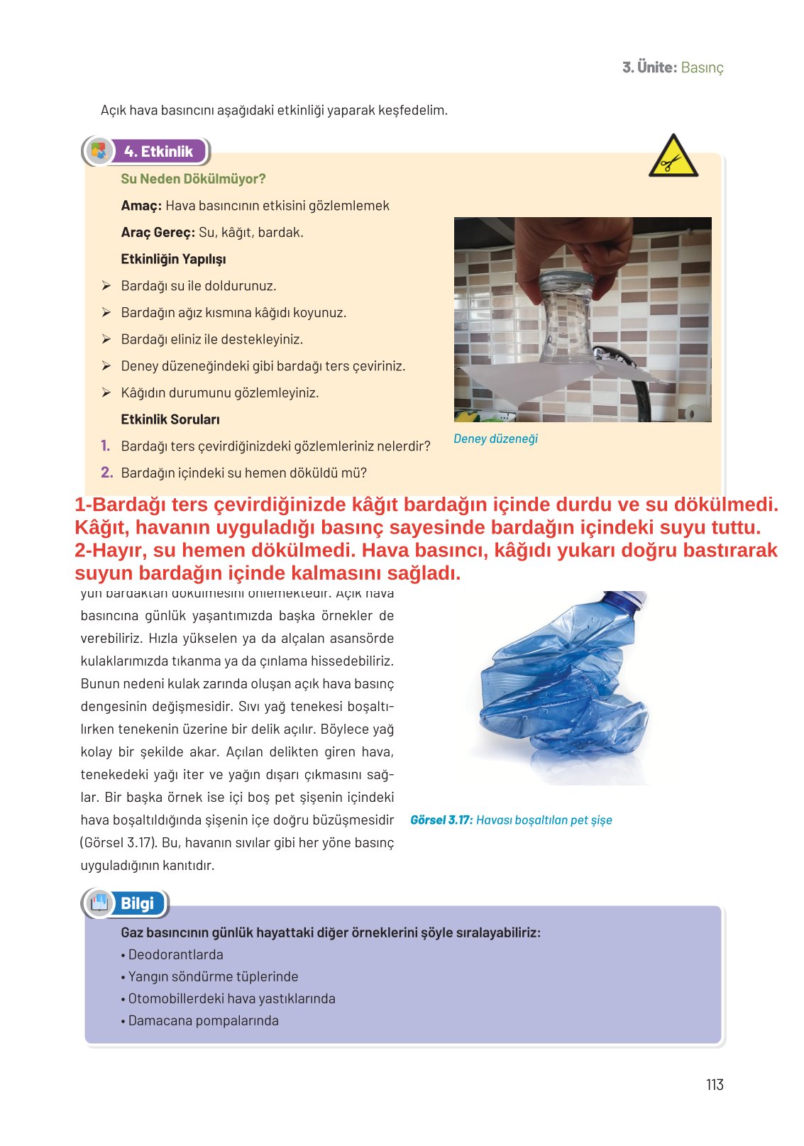 8. Sınıf Fen Bilimleri Ders Kitabı Hecce Yayınları Sayfa 113 Cevapları