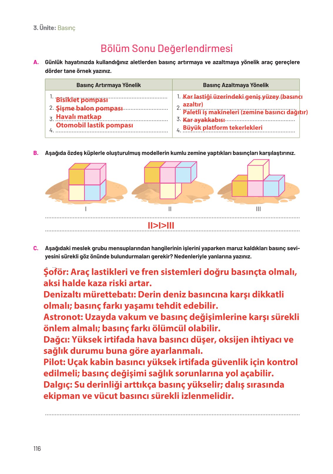 8. Sınıf Fen Bilimleri Ders Kitabı Hecce Yayınları Sayfa 116 Cevapları