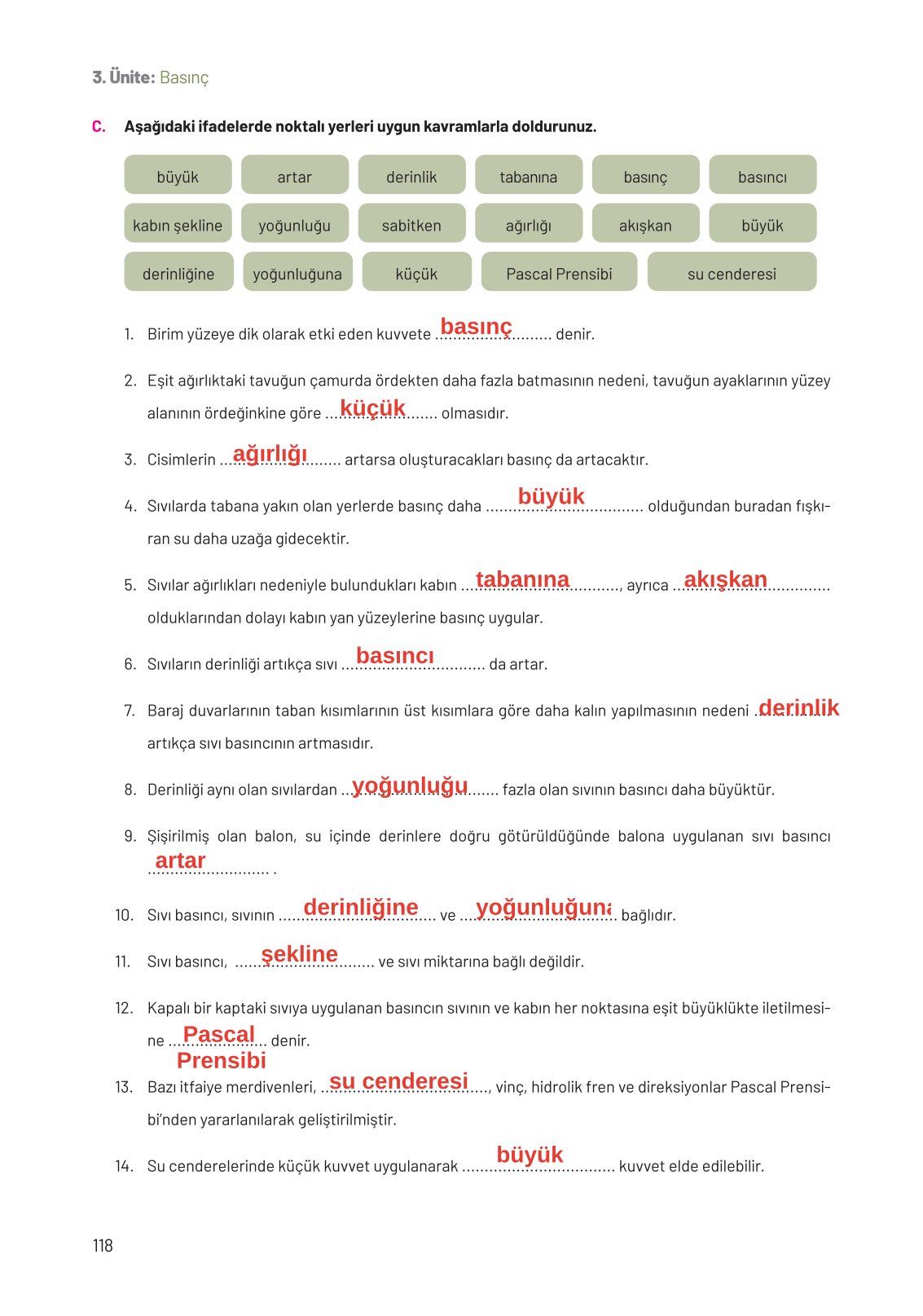 8. Sınıf Fen Bilimleri Ders Kitabı Hecce Yayınları Sayfa 118 Cevapları