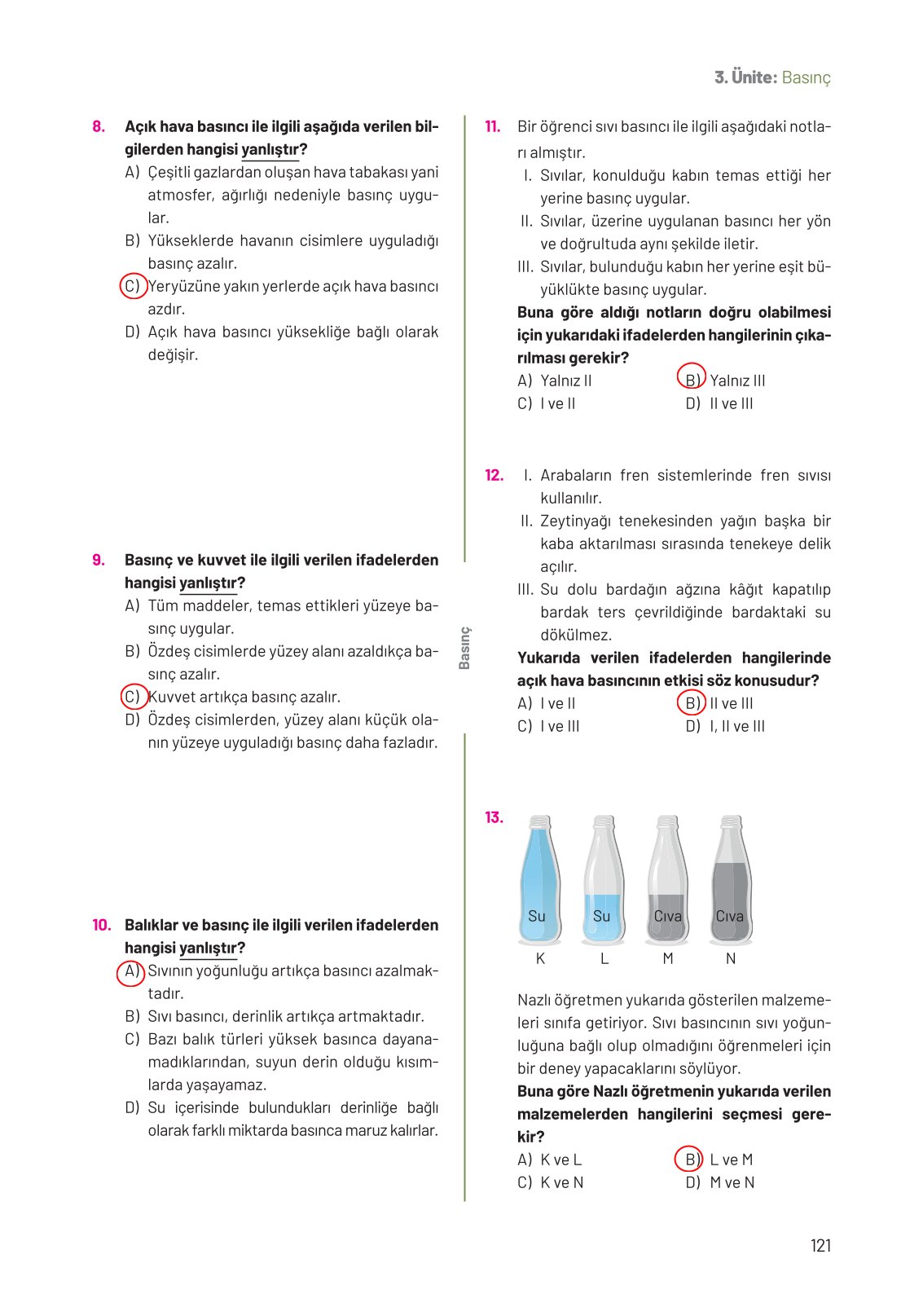 8. Sınıf Fen Bilimleri Ders Kitabı Hecce Yayınları Sayfa 121 Cevapları