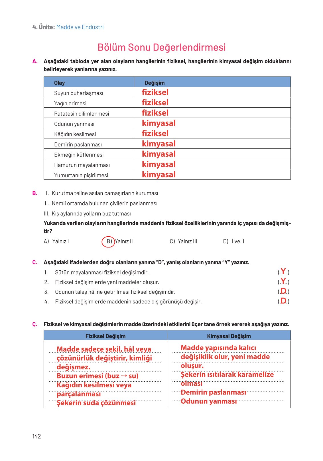 8. Sınıf Fen Bilimleri Ders Kitabı Hecce Yayınları Sayfa 142 Cevapları
