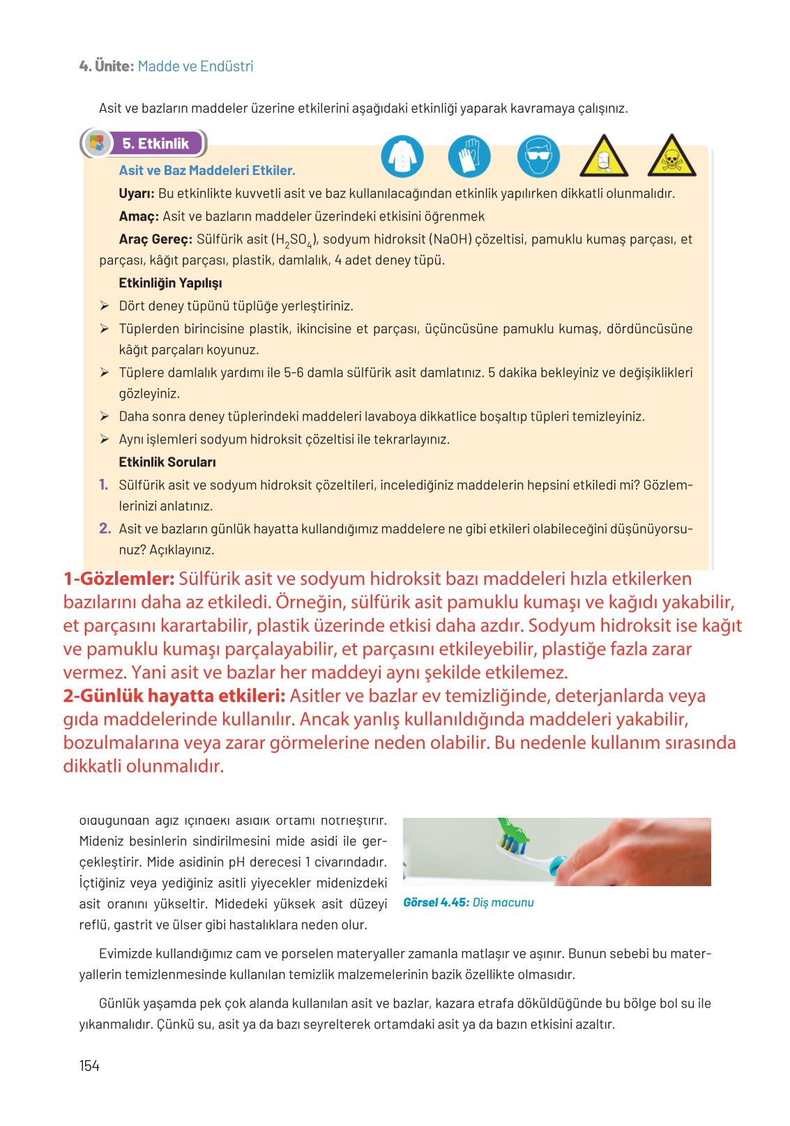 8. Sınıf Fen Bilimleri Ders Kitabı Hecce Yayınları Sayfa 154 Cevapları