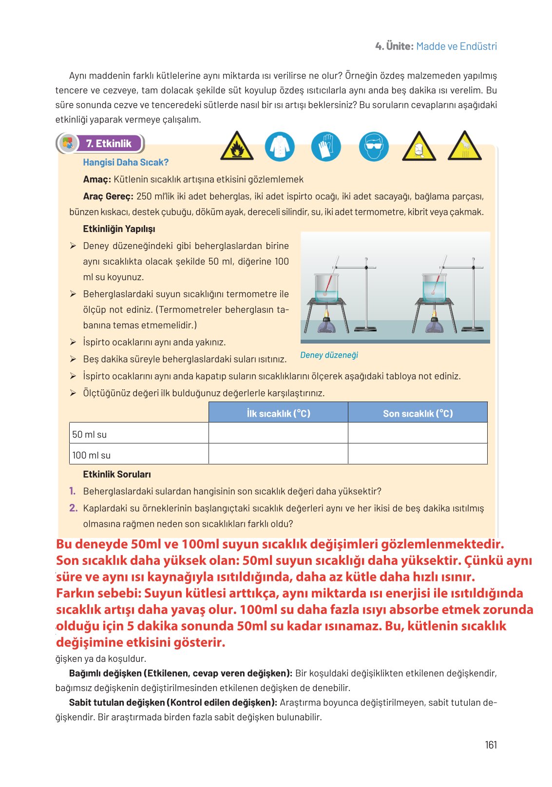 8. Sınıf Fen Bilimleri Ders Kitabı Hecce Yayınları Sayfa 161 Cevapları
