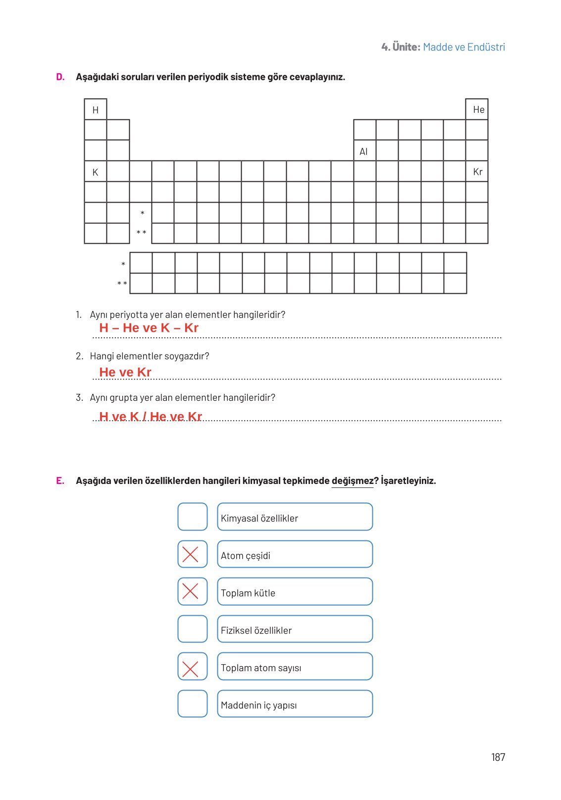 8. Sınıf Fen Bilimleri Ders Kitabı Hecce Yayınları Sayfa 187 Cevapları