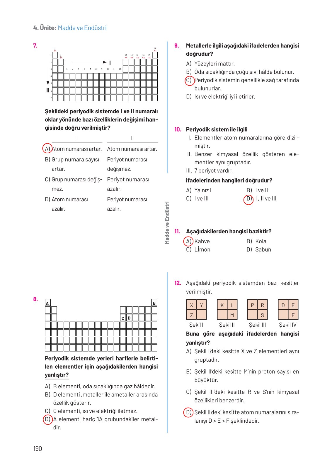 8. Sınıf Fen Bilimleri Ders Kitabı Hecce Yayınları Sayfa 190 Cevapları