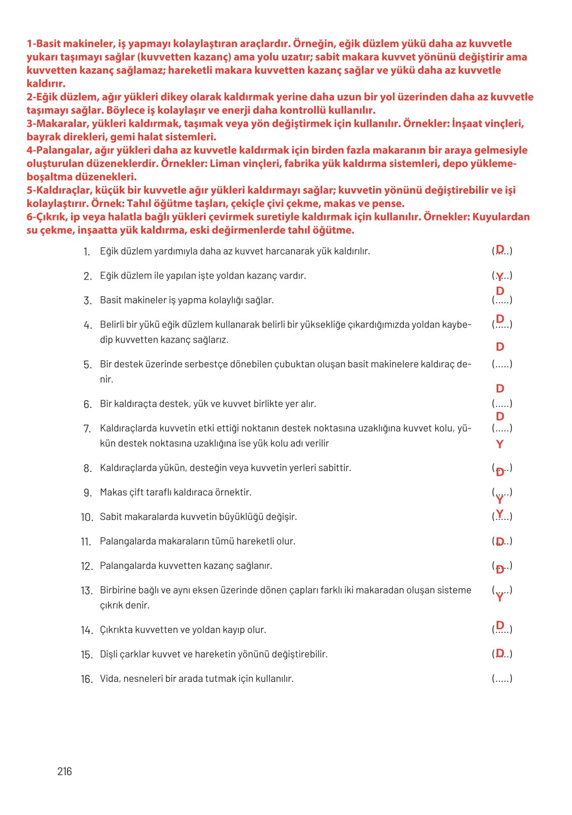 8. Sınıf Fen Bilimleri Ders Kitabı Hecce Yayınları Sayfa 216 Cevapları