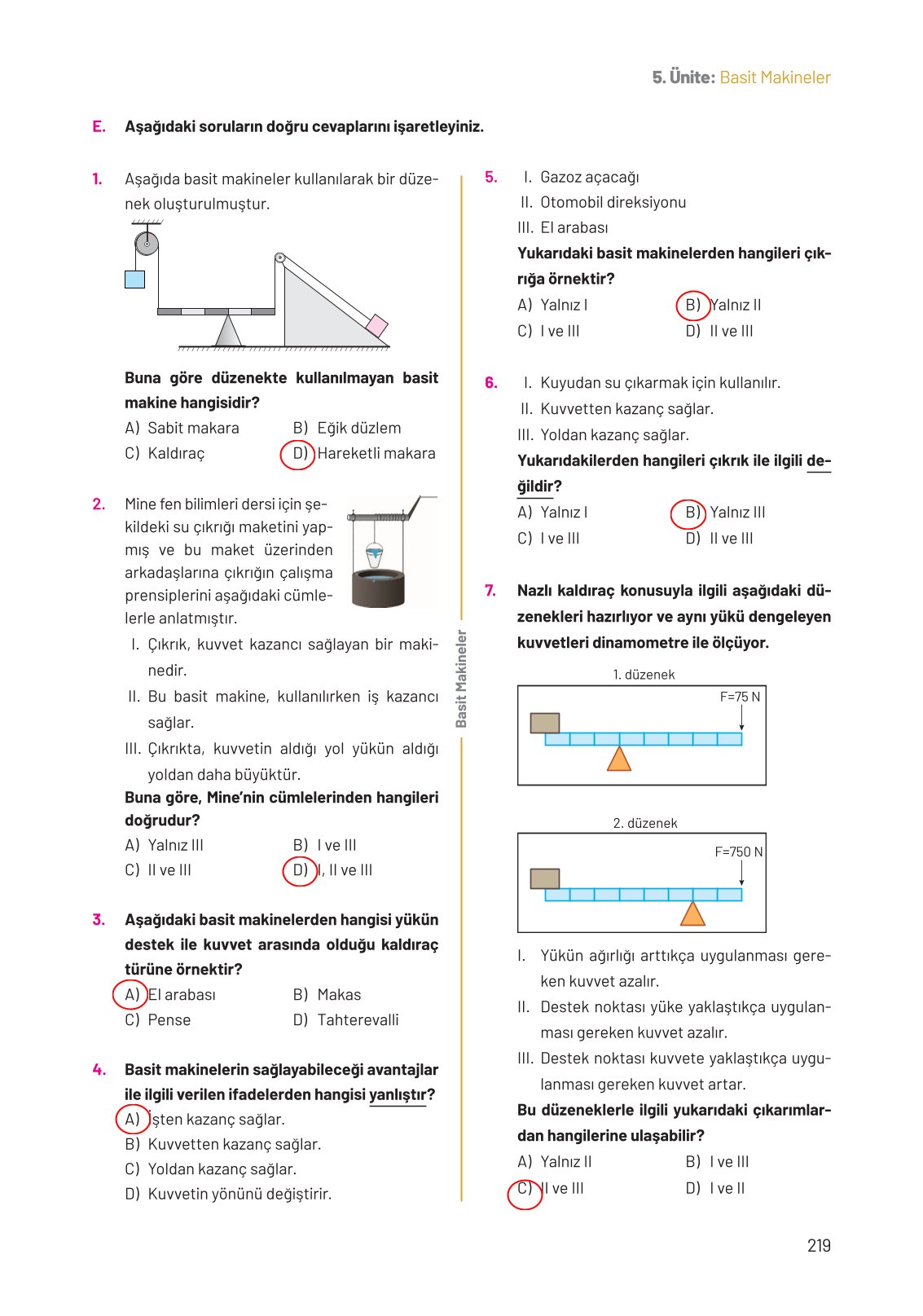 8. Sınıf Fen Bilimleri Ders Kitabı Hecce Yayınları Sayfa 219 Cevapları