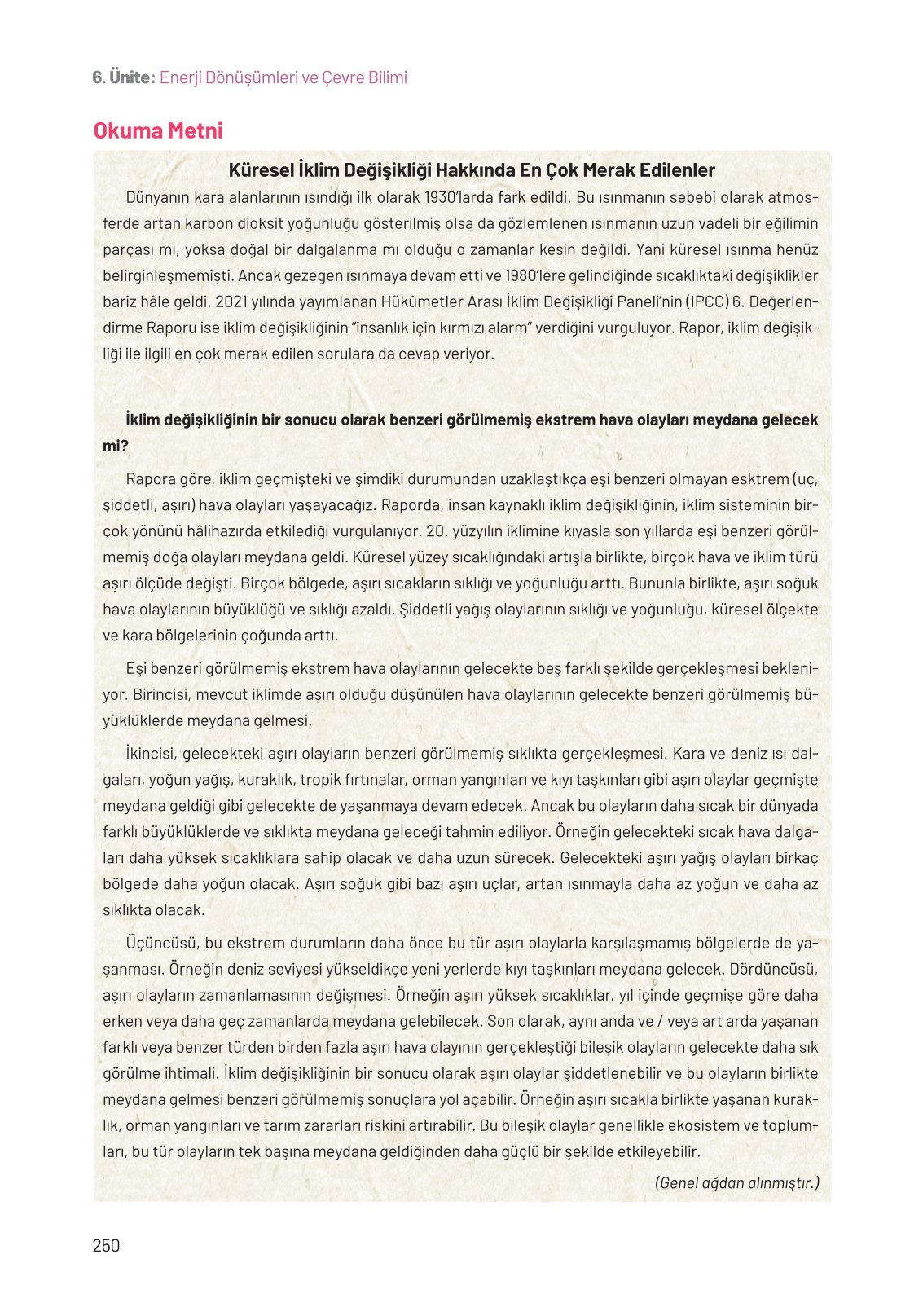 8. Sınıf Fen Bilimleri Ders Kitabı Hecce Yayınları Sayfa 250 Cevapları