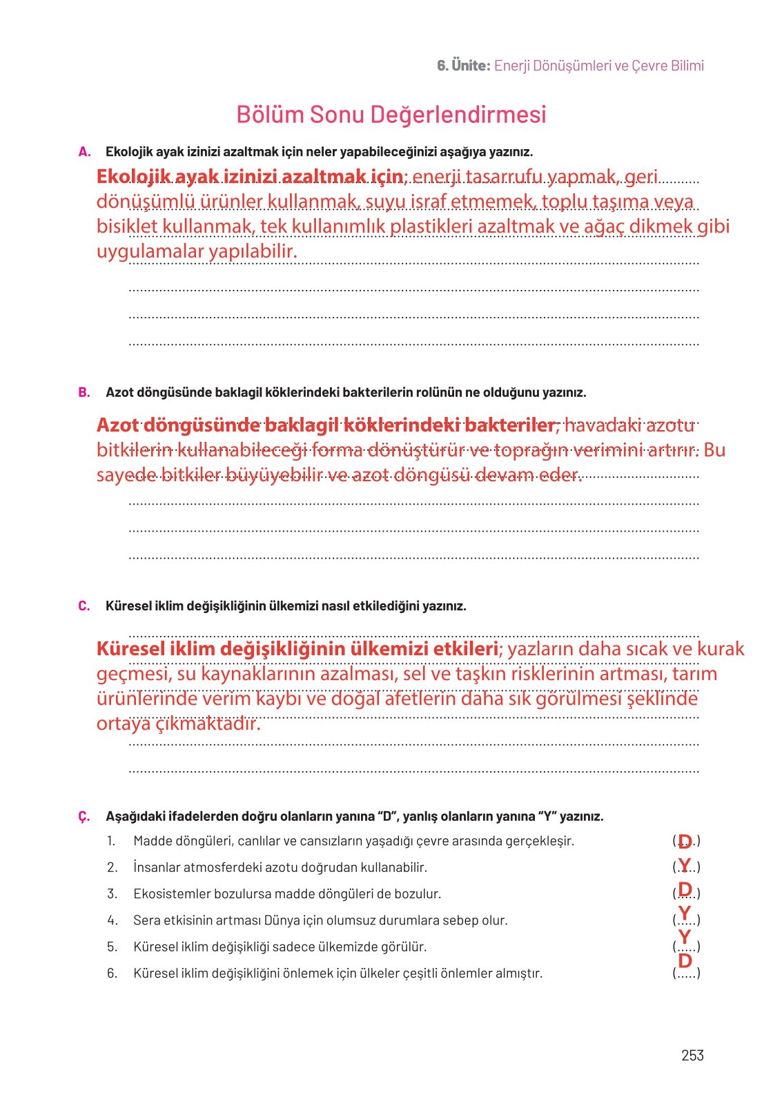 8. Sınıf Fen Bilimleri Ders Kitabı Hecce Yayınları Sayfa 253 Cevapları