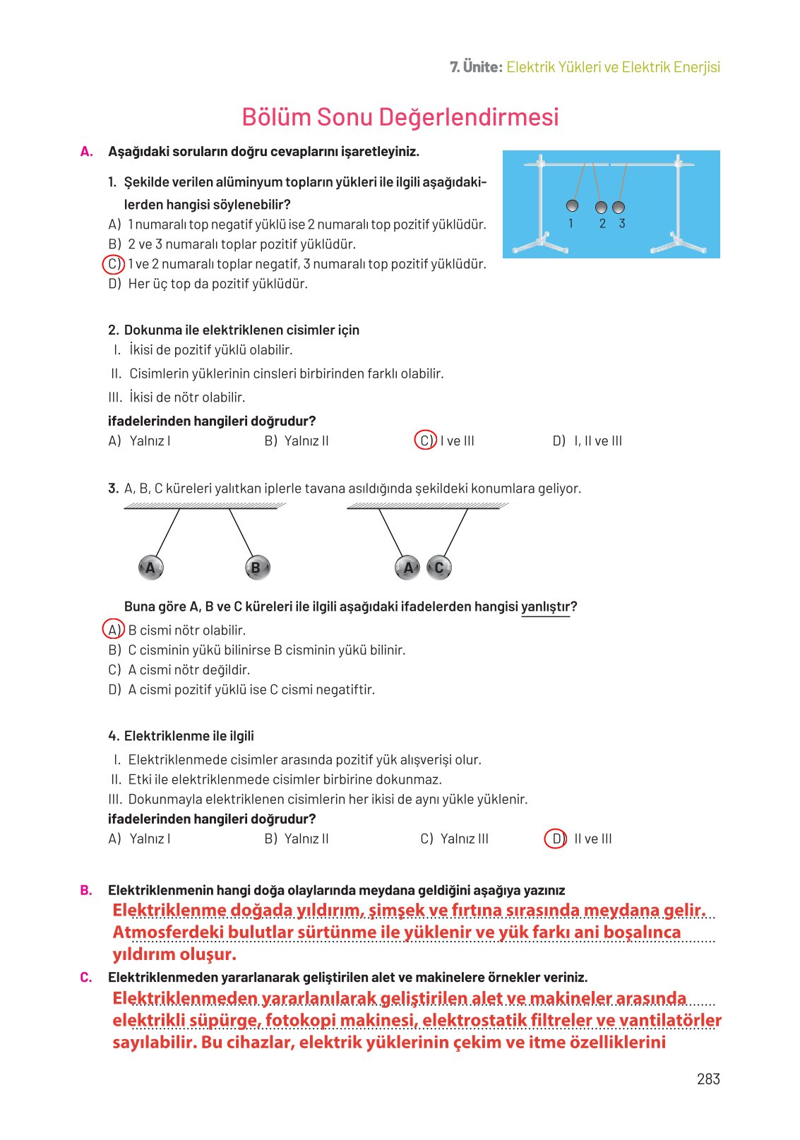 8. Sınıf Fen Bilimleri Ders Kitabı Hecce Yayınları Sayfa 283 Cevapları