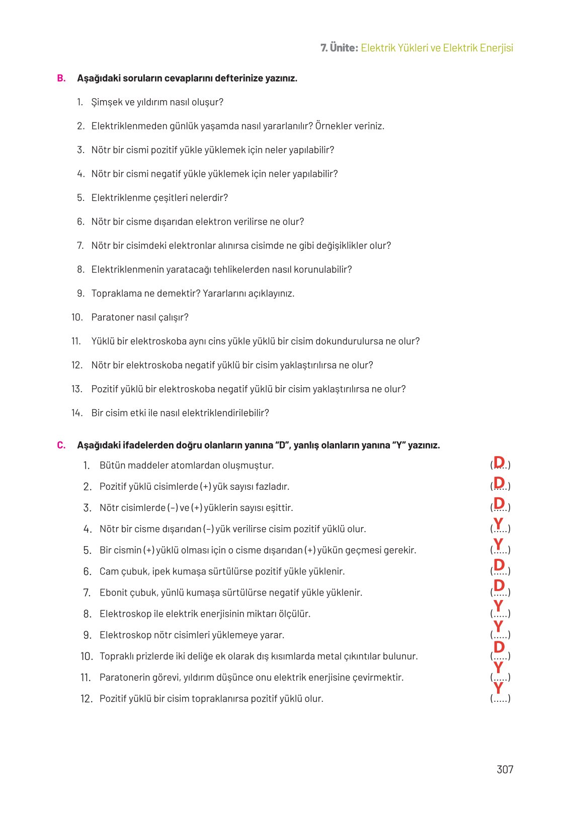 8. Sınıf Fen Bilimleri Ders Kitabı Hecce Yayınları Sayfa 307 Cevapları