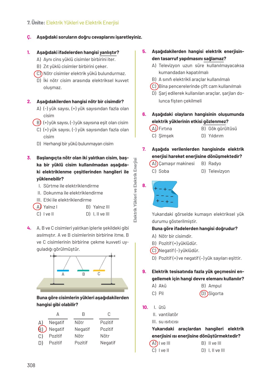 8. Sınıf Fen Bilimleri Ders Kitabı Hecce Yayınları Sayfa 308 Cevapları