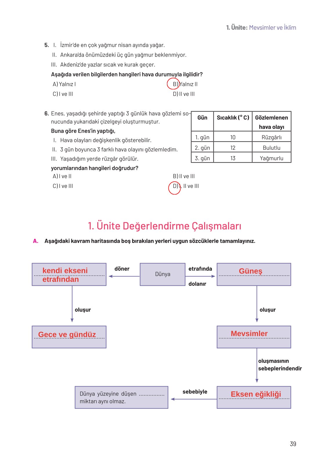 8. Sınıf Fen Bilimleri Ders Kitabı Hecce Yayınları Sayfa 39 Cevapları