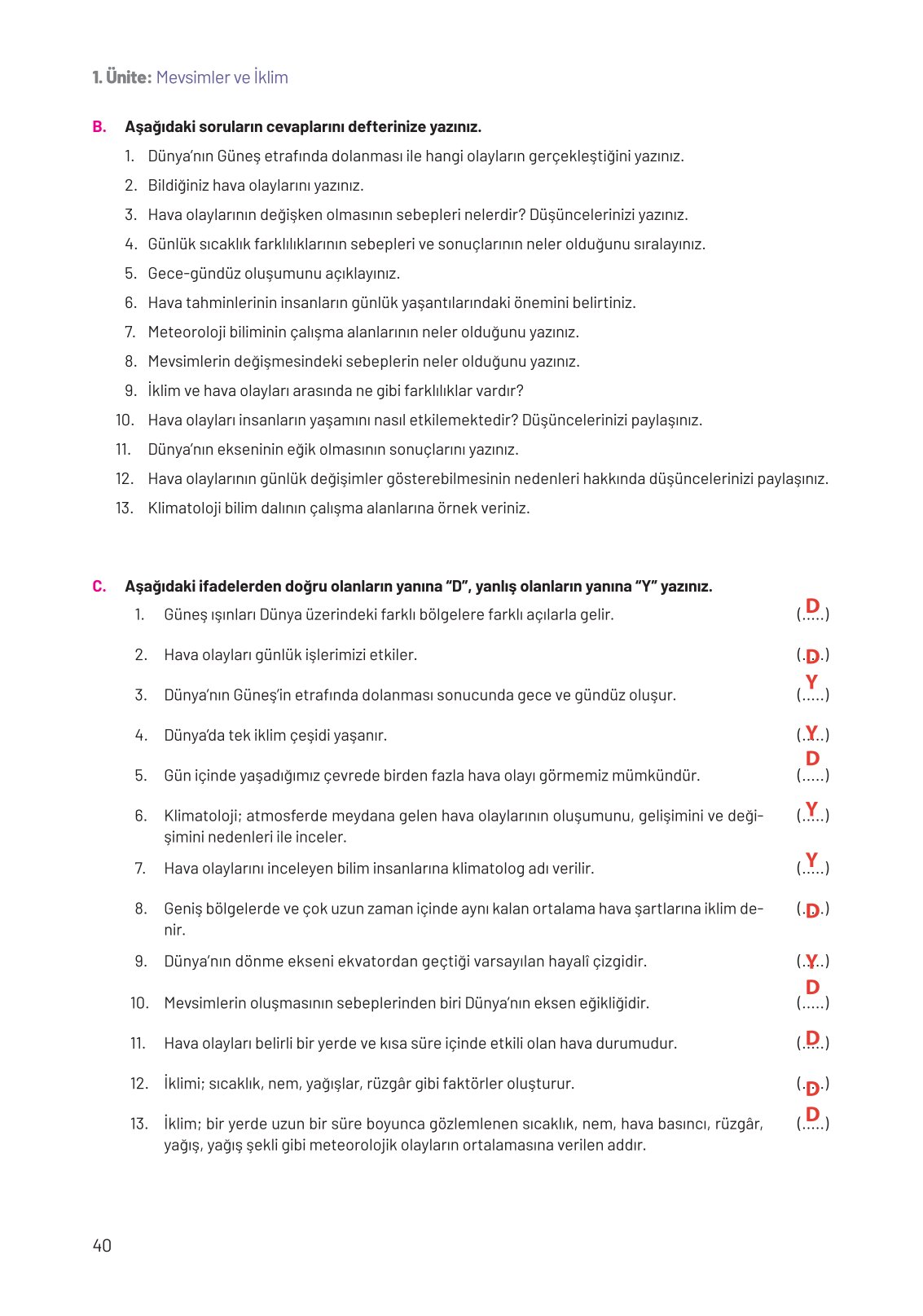 8. Sınıf Fen Bilimleri Ders Kitabı Hecce Yayınları Sayfa 40 Cevapları