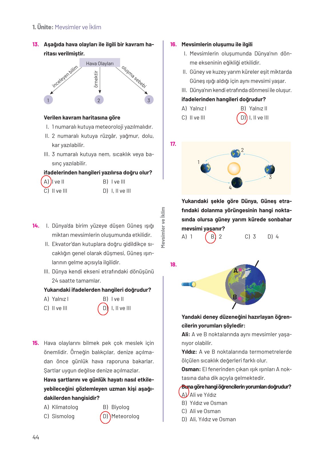 8. Sınıf Fen Bilimleri Ders Kitabı Hecce Yayınları Sayfa 44 Cevapları