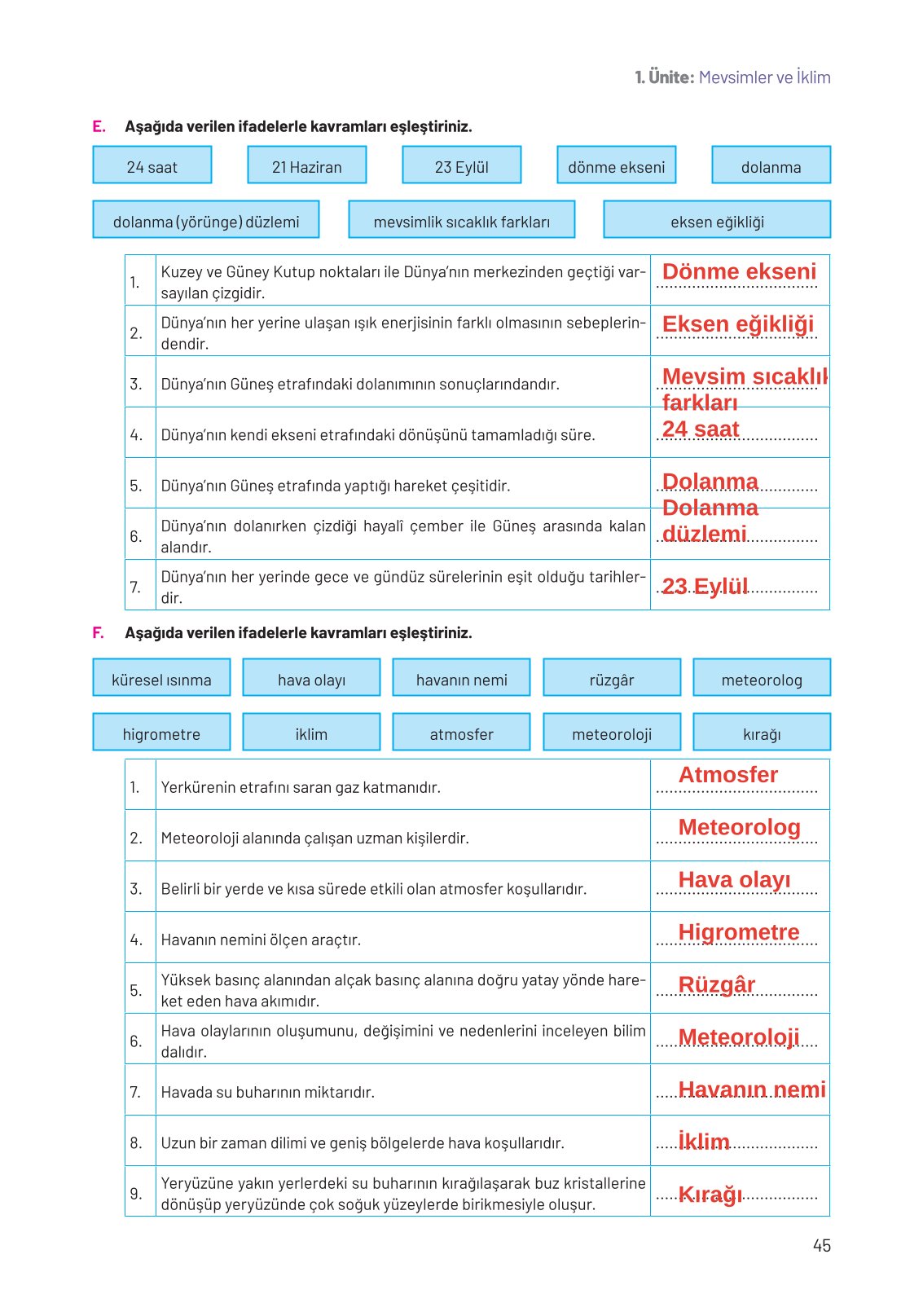 8. Sınıf Fen Bilimleri Ders Kitabı Hecce Yayınları Sayfa 45 Cevapları
