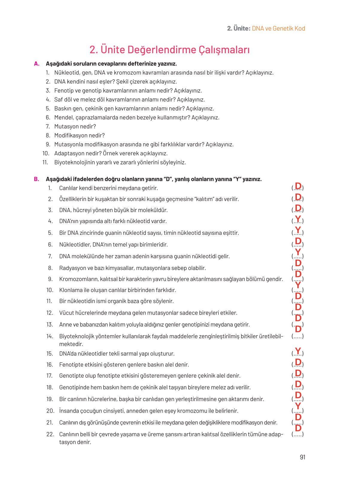 8. Sınıf Fen Bilimleri Ders Kitabı Hecce Yayınları Sayfa 91 Cevapları