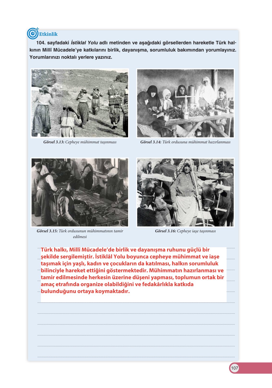 8. Sınıf İnkılap Tarihi Ve Atatürkçülük Ders Kitabı Ders Destek Yayınları Sayfa 107 Cevapları